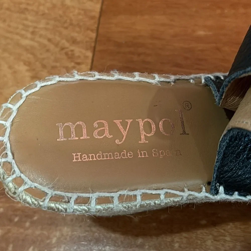 Anthropologie Maypol black Leather Cross Band‎ Espadrilles Wedge Sandals 40/9